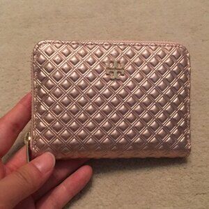 NWT Tory Burch Marion Embossed Metallic Zip wallet ROSE GOLD